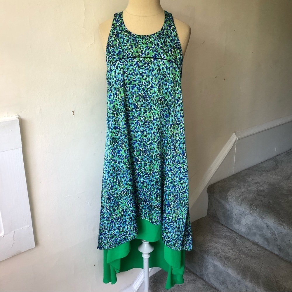 SACHIN + BABI Womens Green Multi High Low Layered Printed Midi Dress EUC Size 8